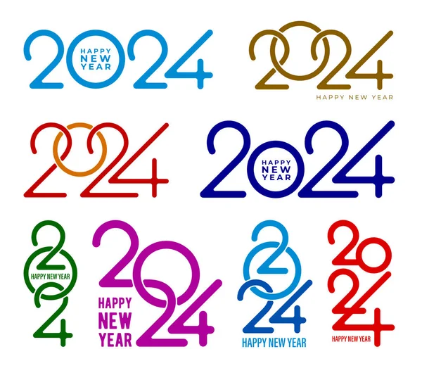 Набір 2024 Щасливі Новорічні Цифри Дизайну Велика Колекція Логотипів 2024 — стоковий вектор