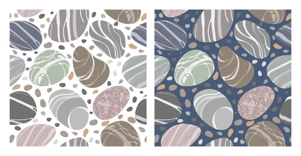 Seamless Patterns Set Beach Pebbles Sea Stones Various Shapes Different — Stock Vector