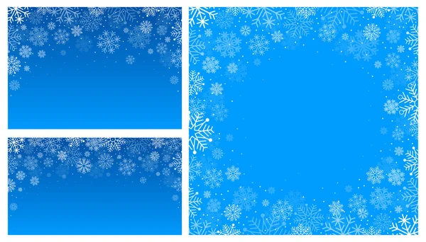 Winter Hintergründe Set Mit Schneeflocken Auf Blauem Hintergrund — Stockvektor
