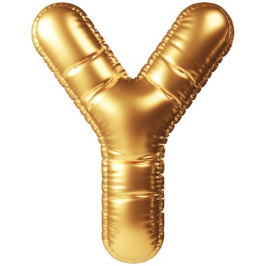 Büyük Y harfi şeklinde altın helyum balonu. 3 boyutlu gerçekçi dekorasyon, tüm kutlama etkinlikleri ve parti için tasarım unsuru, doğum günü, yıldönümü, düğün ve diğer kutlamalar için bayram tebrikleri