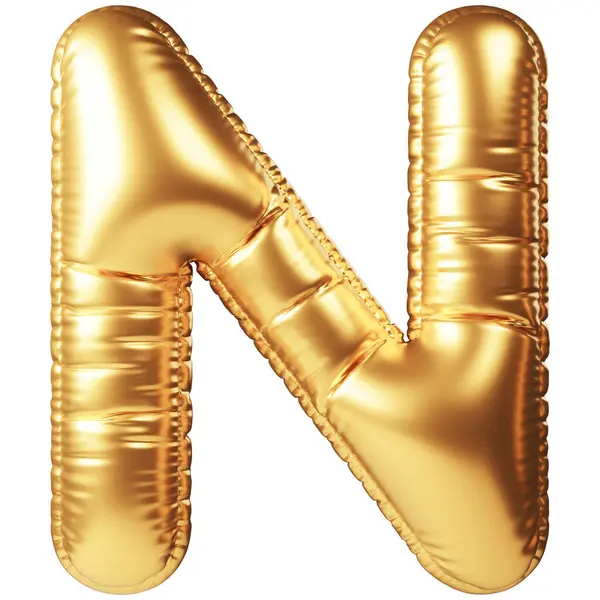 金氦气气球 形式为大写字母N 3D现实装饰 与所有庆祝活动和聚会有关的设计元素 婚礼等节日问候 — 图库照片
