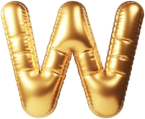 以大写字母W 3D的形式出现的金色氦气气球现实的装饰 与所有庆祝活动和聚会相关的设计元素 结婚纪念日 婚礼等节日问候 — 图库照片