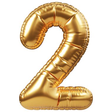 Altın helyum balonu 2 ya da 2 numara şeklinde. 3 boyutlu gerçekçi dekorasyon, tüm etkinlikler ve partiler için tasarım unsuru, doğum günü kutlamaları, yıldönümü, indirimde yüzde indirimi