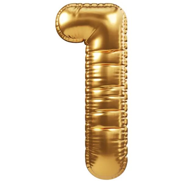 Zlatý Heliový Balón Formě Čísla1 Nebo1 Realistická Dekorace Designový Prvek — Stock fotografie