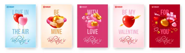 Set Von Poster Cover Banner Oder Grußkarten Zum Valentinstag Romantisch — Stockvektor