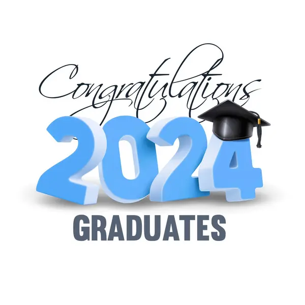 Design Template Congratulations Graduates Class 2024 Banner Realistic Academic Hat — Stock Vector