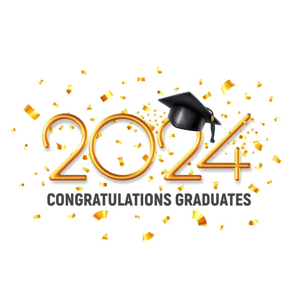 Modèle Conception Félicitations Diplômés Classe 2024 Bannière Avec Chapeau Académique — Image vectorielle