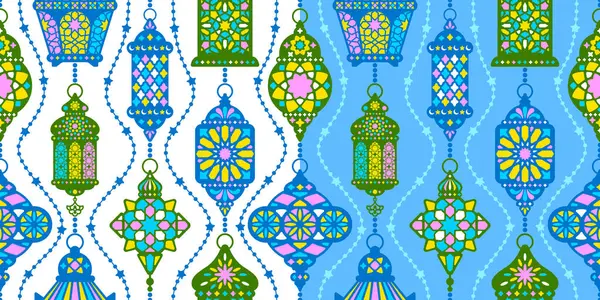 라마단 램프와 원활한 패턴입니다 Fanous 손전등 실루엣 빈티지 디자인 터키의 — 스톡 벡터