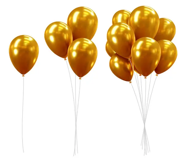 Set Realistic Golden Glossy Holiday Balloons Luxury Inflatable Shiny Gold — Διανυσματικό Αρχείο