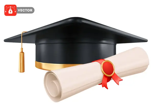 Chapéu Acadêmico Quadrado Chapéu Graduação Preto Papelão Com Borla Dourada — Vetor de Stock