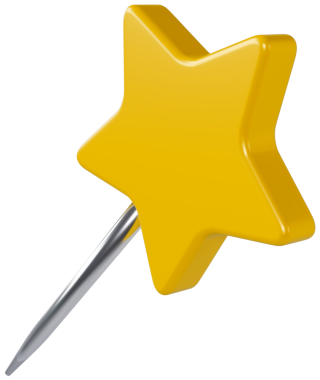 Plastik başlı sarı raptiye. Konum etiketi, gerçekçi 3D çizim. Kırtasiye malzemesi, ofis raptiyesi. Navigasyon, evrak ya da dikiş aksesuarı