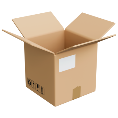 İçinde ambalaj sembolleri ve yapıştırıcı bant olan karton bir kargo kutusu. Tabelaları kırılgan, kuru ve geri dönüşümlü olan açık teslimat kutusu. Kargo kutusunu aç, yan görüş. İzole edilmiş 3d illüstrasyon