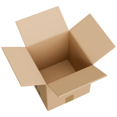 Karton kargo kutusu açıldı. Açılmış teslimat kutusunun resmi. Boş kargo kutusunu aç, üst manzara. İzole edilmiş 3d illüstrasyon