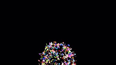 Alfa kanalıyla renkli konfeti düşüşü. Festivalsel dekorasyon veya arkaplan, 3B Render