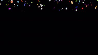 Alfa kanalıyla renkli konfeti düşüşü. Festivalsel dekorasyon veya arkaplan, 3B Render