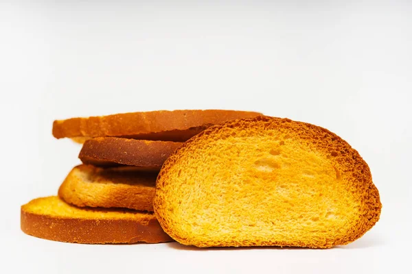 Gebakken Sneetjes Brood Een Lichte Ondergrond Zoet Wit Brood Gekookt — Stockfoto