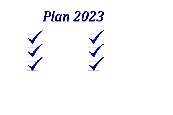 Plan notepad list concept for 2023. The inscription 2023 in a notebook. 2023 Goal, plan, action checklist text on notepad