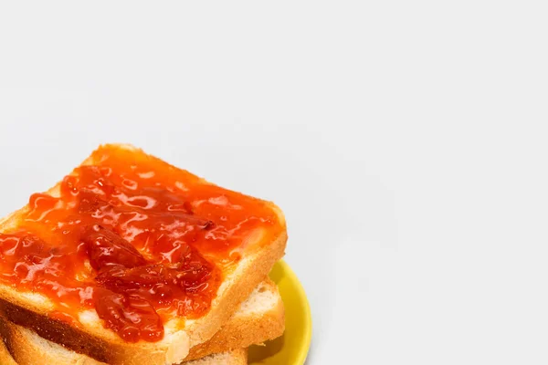 Sandwich Mit Marmelade Zum Frühstück Marillenmarmelade Auf Weißem Hintergrund Brot — Stockfoto
