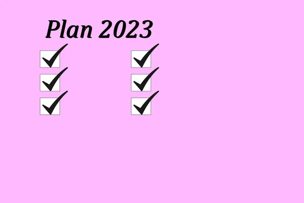 2023年の計画メモ帳リストの概念ビジネスプラン 2023年の銘文 2023年目標 メモ帳上のアクションチェックリストテキスト — ストック写真