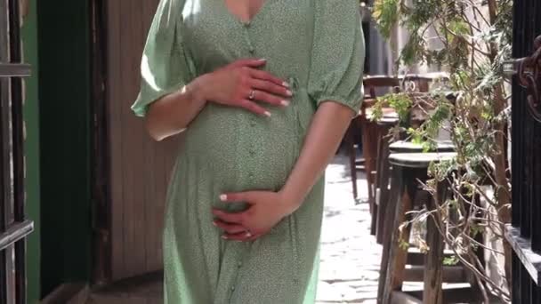 Ung Gravid Flicka Smeker Magen Flickan Väntar Barn Gravid Kvinna — Stockvideo