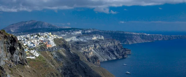 Isla Volcánica Santorini Mar Egeo Frente Costa Grecia Continental —  Fotos de Stock
