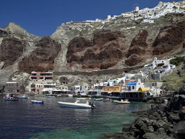 Port Ammoudi Clifftop Village Oia Volcanic Island Santorini Greek Islands — Stock Photo, Image