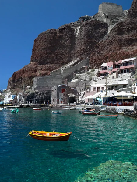 Port Ammoudi Pod Klifową Wioską Oia Wulkanicznej Wyspie Santorini Greckich — Zdjęcie stockowe