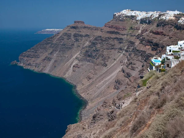 Cidade Penhasco Imerovigli Ilha Vulcânica Santorini Mar Egeu Largo Costa — Fotografia de Stock