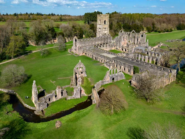 Flygfoto Över Ruinerna Fountains Abbey Nära Ripon North Yorkshire Nordöstra — Stockfoto
