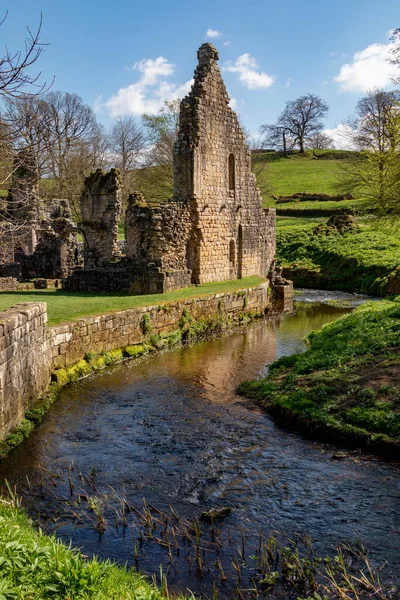 英格兰东北部约克郡北部Ripon附近的喷泉修道院的部分废墟 成立于1132年 — 图库照片