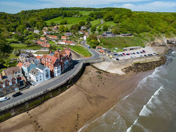 Aerial View Waterfront Sandsend North Yorkshire Coast Northeast England — Stock Photo, Image