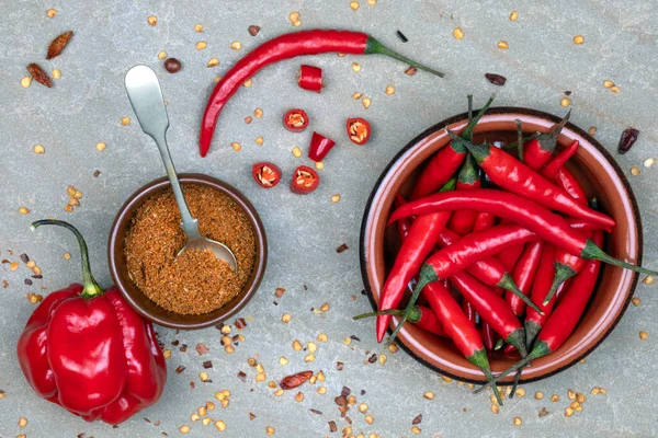 Fresh Dried Chili Peppers Hot Spicy Food Seasoning Flavoring — Stock Photo, Image
