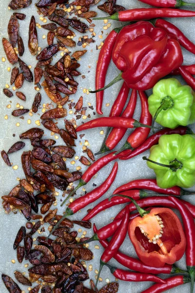 Fresh Thai Chili Peppers Scotch Bonnet Dried Chili Peppers Hot — Stock Photo, Image