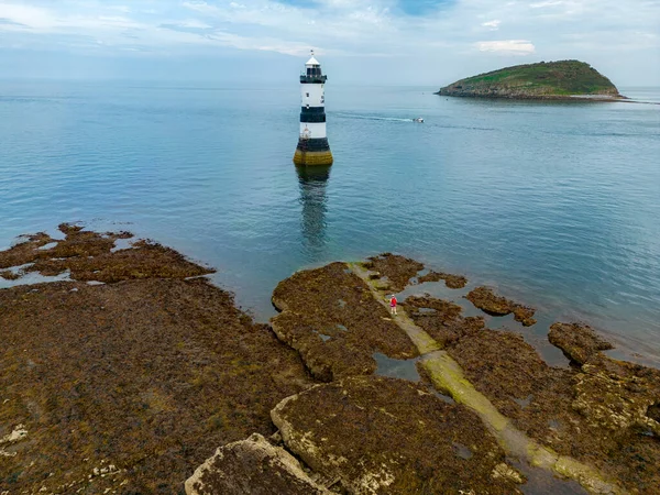 Aerial View Penmon Lighthouse Puffin Island Island Anglesey North Wales — Stock Photo, Image
