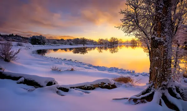Sunset Snow Covered Landscape Scottish Lowlands Royalty Free Stock Photos