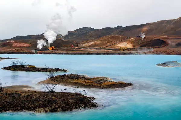 Geothermisches Kraftwerk Myvatn Norden Islands lizenzfreie Stockbilder