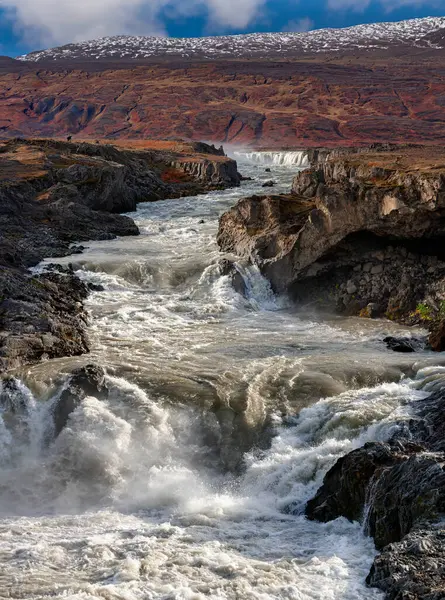Rio Skjalfandafljot Godafoss Cachoeira Corredeiras Norte Islândia Imagens De Bancos De Imagens