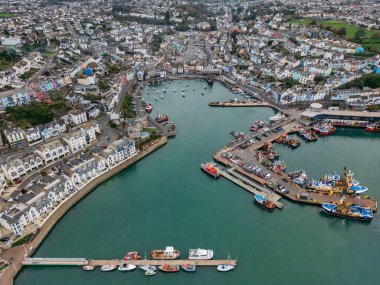 Aerial view of Brixham Harbor on the south coast of Devon in the southwest of England. clipart