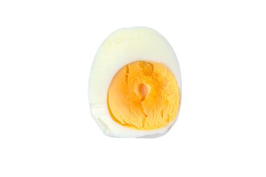 Halves of fresh hard boiled chicken egg isolated on white, top view. High quality photo