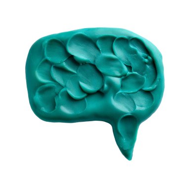 Beyaz arka planda izole edilmiş plastik modelleme kil, çocuk oyuncağı, çocuk eğlence konsepti, Chat Bubble, İletişim, Online, Topic