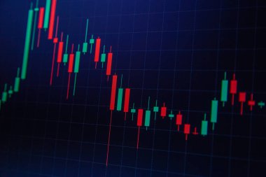 Yakın plan borsa şeması, şamdan şeması, Bitcoin kripto para birimi fiyatı, Dogecoin