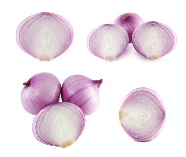Beyaz arka planda soğan kırmızısı seti izole edilmiştir..
