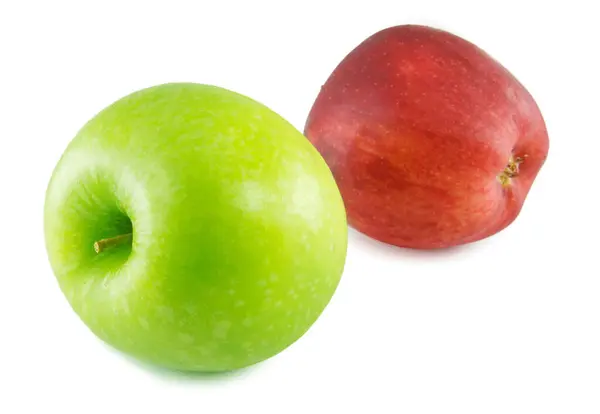 Beyaz arkaplanda yeşil ve kırmızı elma