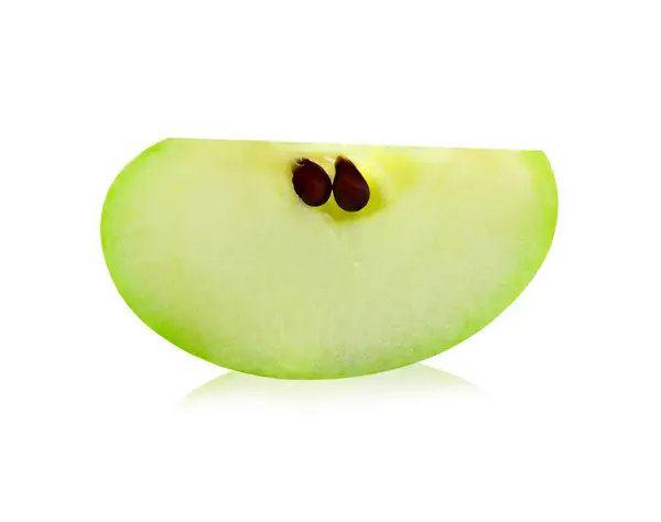 Beyaz arka plan üzerinde izole yeşil elma dilim