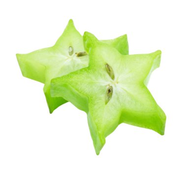 beyaz arkaplanda izole edilmiş taze dilim yıldız meyvesi (carambola)