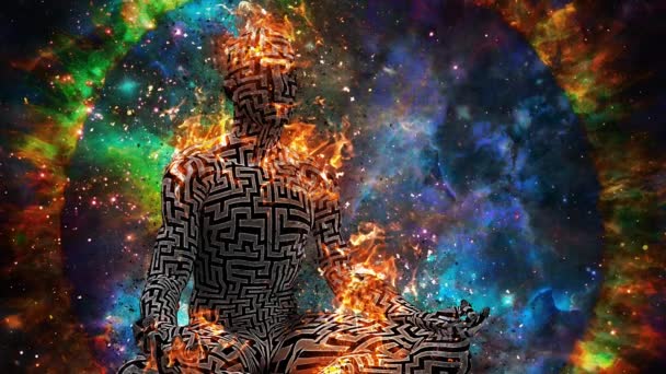 Пламенная Медитация Человек Позе Лотоса — стоковое видео
