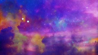 Renkli bulutlar ve parlak yıldızlar. Yüksek kaliteli FullHD görüntüler