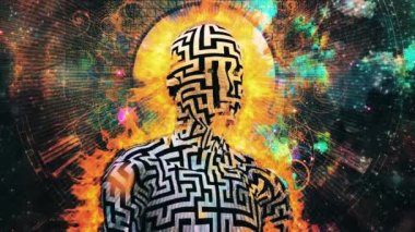 Alevli meditasyon. Lotus pozu veren adam. Canlandırma