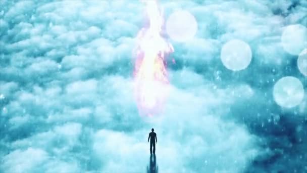 Людина Хмарах Вогонь Небі Анімаційне Відео — стокове відео