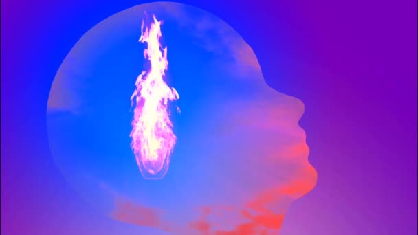 Head Silhouette Fire Sky Animated Video — Stock Video